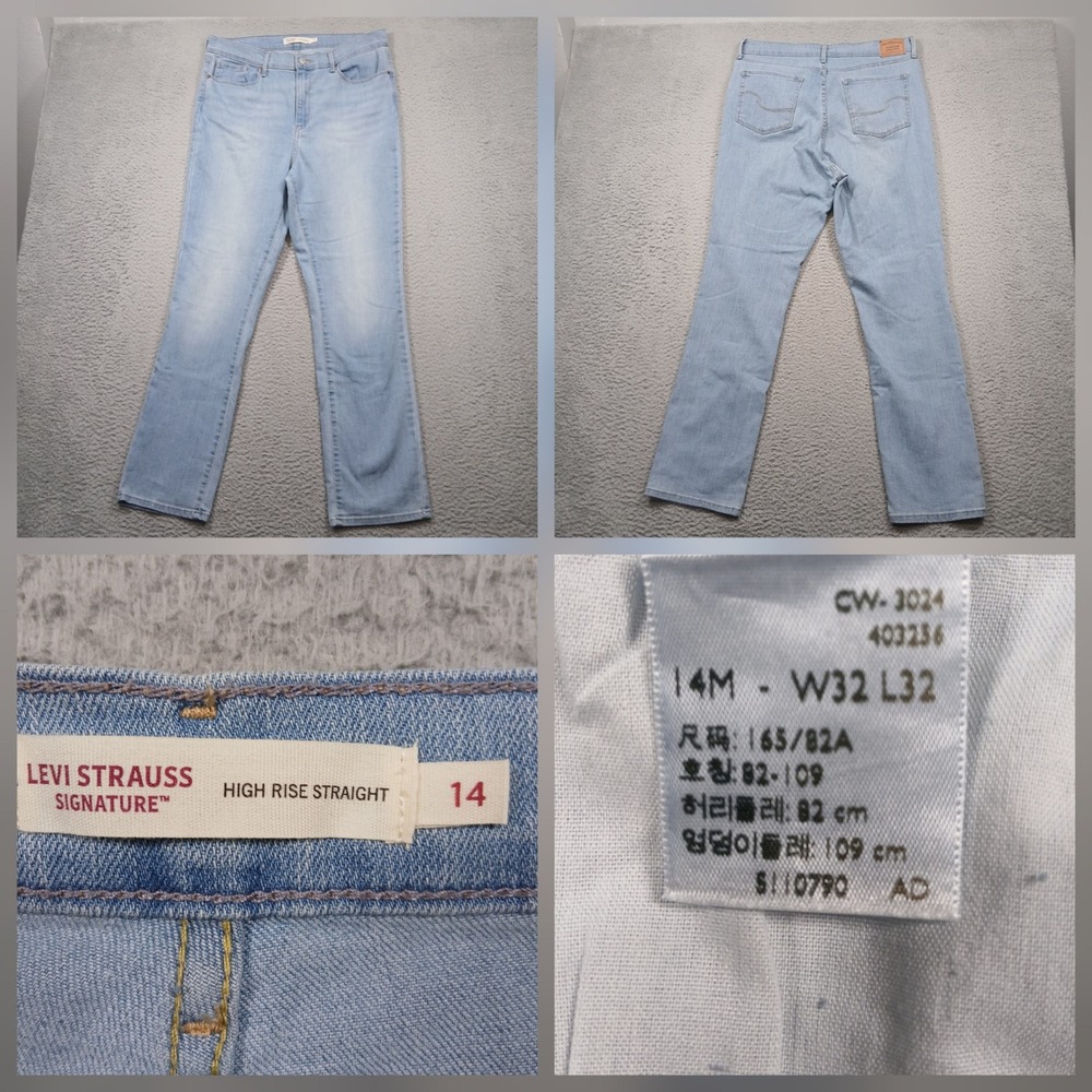Levi Strauss Signature High Rise Straight Jeans Womens 14 Light‎ Wash